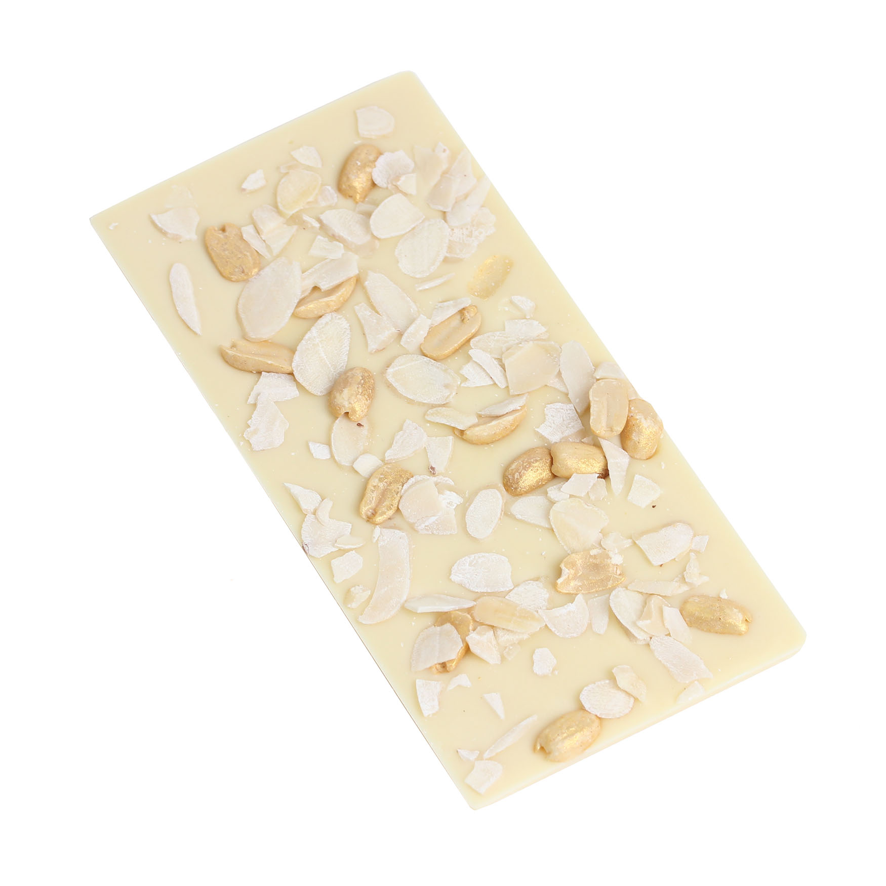 картинка Белый шоколад с арахисом в золоте и миндальными лепестками 100 г от магазина Тринитарио