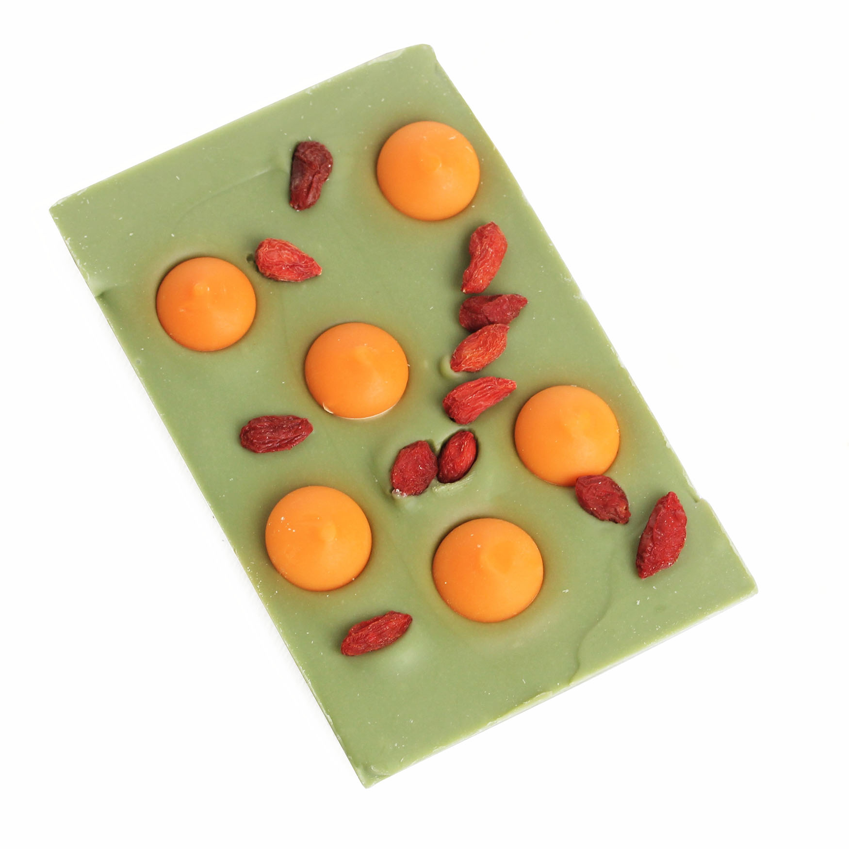 картинка Фисташковый шоколад с ягодами годжи и каплями апельсинового шоколада 75 г от магазина Тринитарио