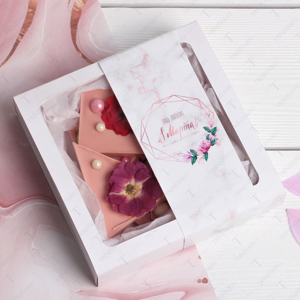 Колотый розовый шоколад с инжиром, цветами и сахарной посыпкой Нежное соцветие 100 г  фото 4