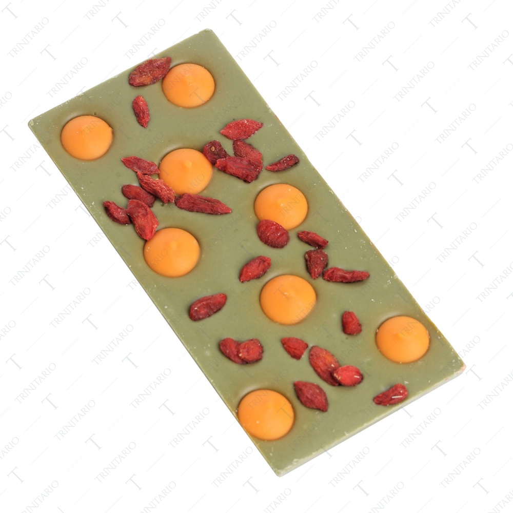 Фисташковый шоколад с ягодами годжи и каплями апельсинового шоколада 100 г фото 2