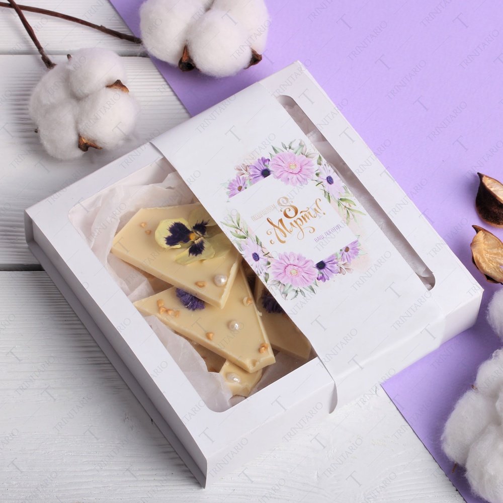 Колотый белый шоколад с криспи, дутым рисом и цветами Нежное соцветие 100 г фото 4
